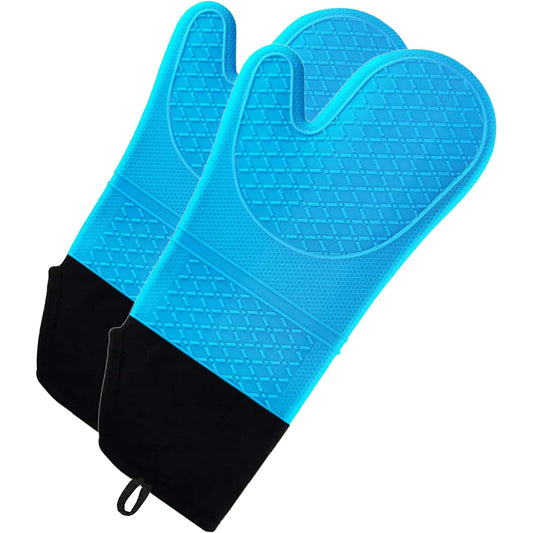 Blue Silicone Oven Gloves – Heat Resistant Extra Long