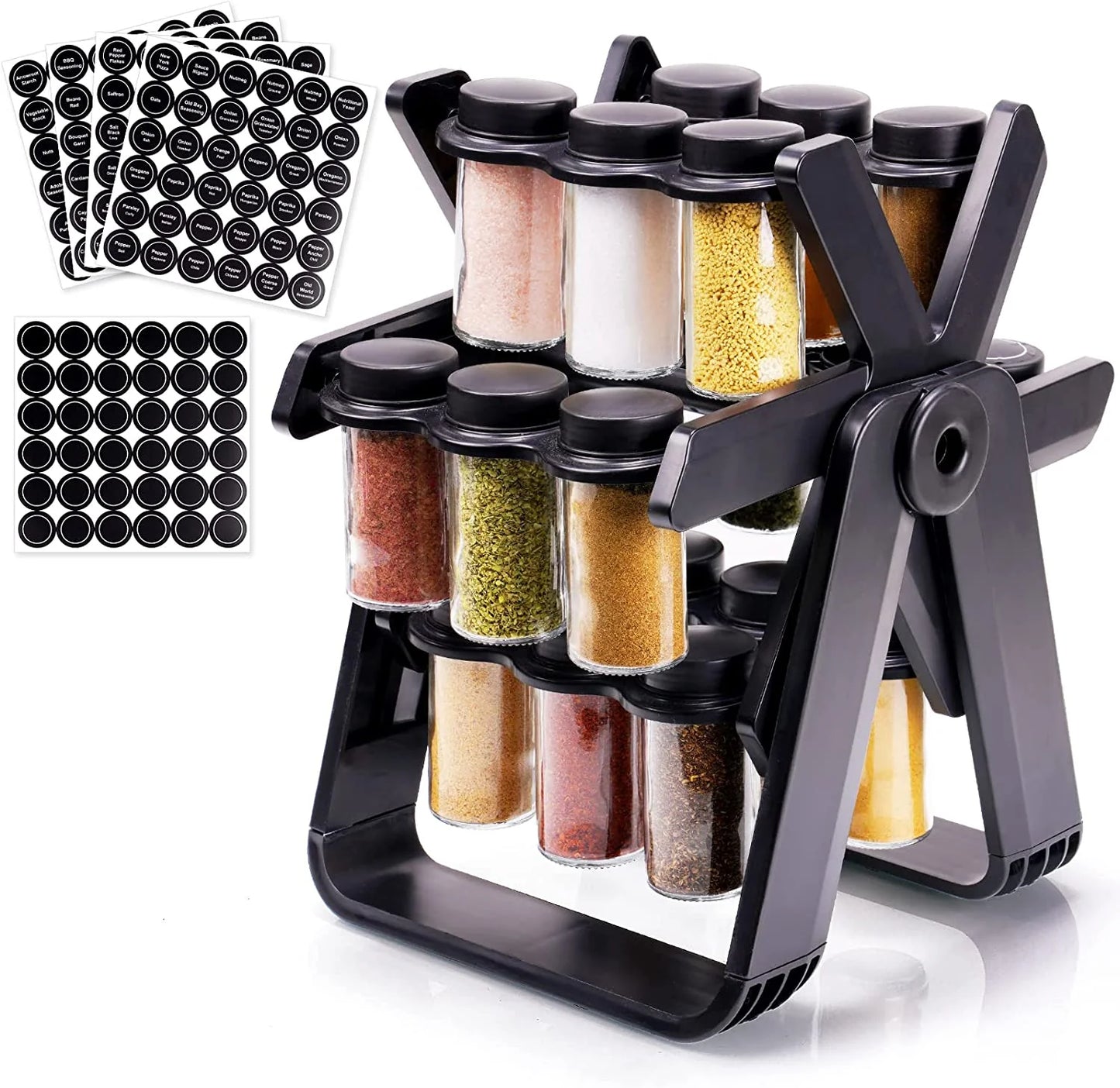 18-Jar Spinning Spice Rack – Sleek Black Matte Organizer with Custom Labels
