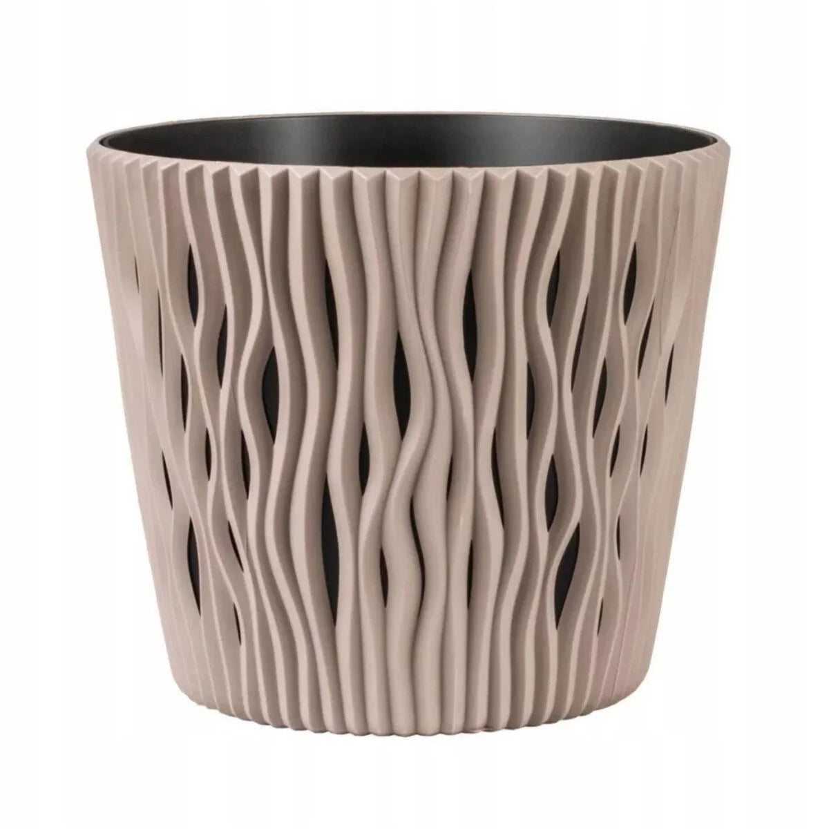 Beige textured plant pot on a white background