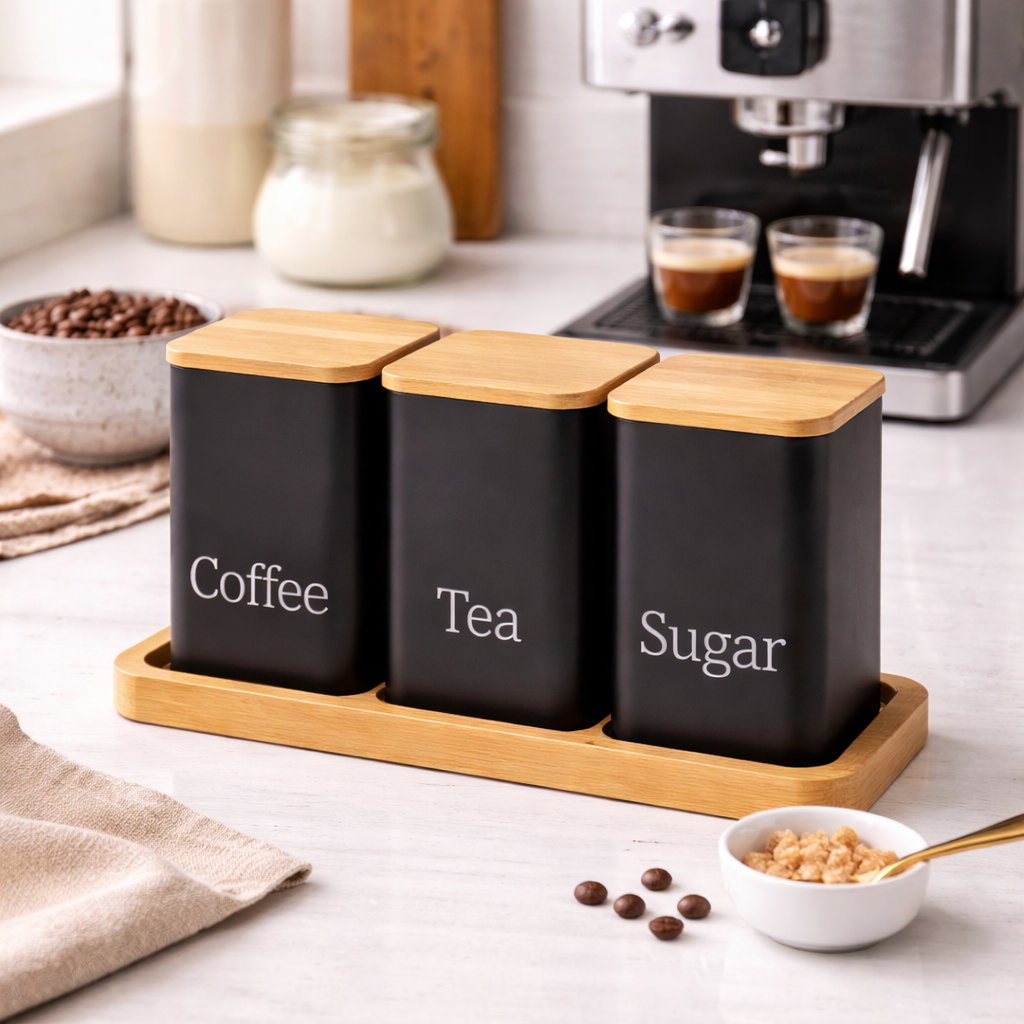 Kitchen Countertop Canister Set with Tray (3 Pieces)