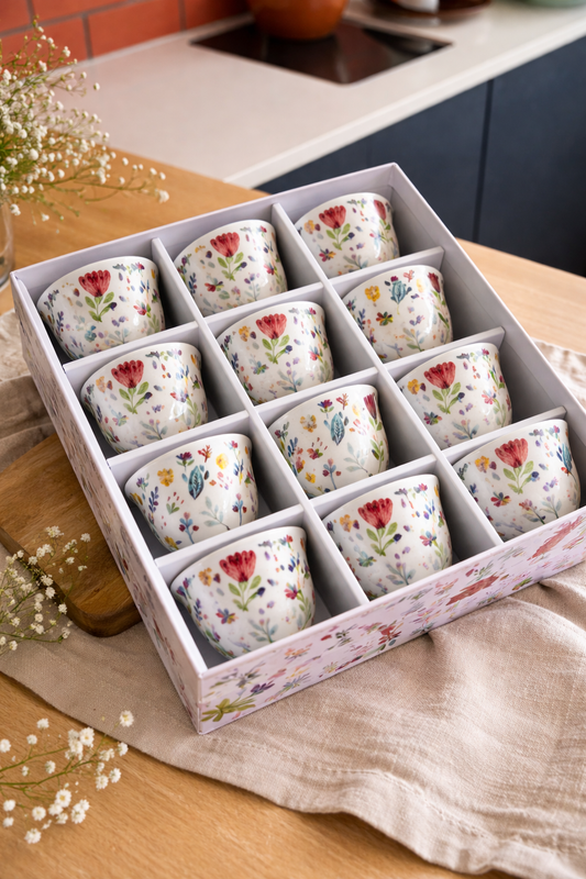 GeBe - Floral Espresso Cups Set – 12-Piece Coffee Cup Set