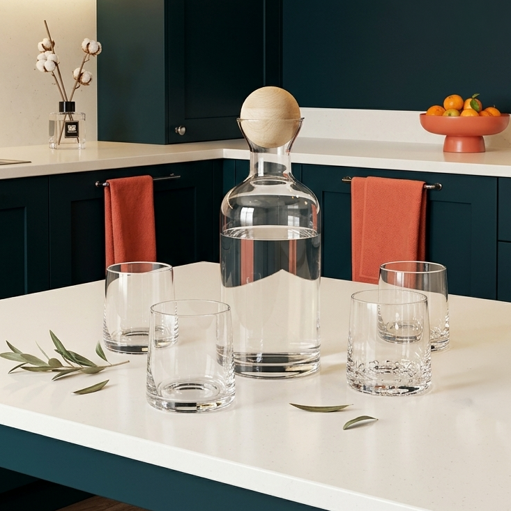 Minimalist Glass Decanter Set with Stopper – 7 Piece Set
