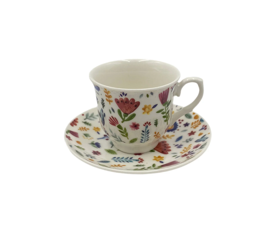 GeBe - Floral Turkish Coffee Cups Gift Box Set – 12Piece Ceramic Coffee Cup Set