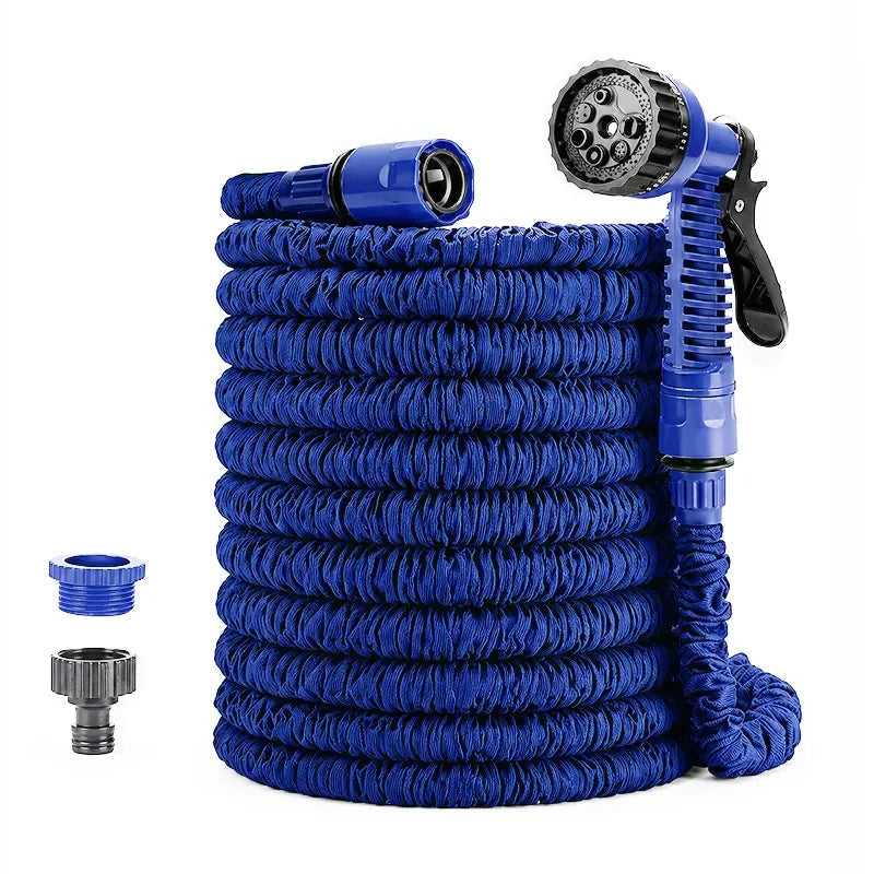 Expandable Garden Hose Pipe – Flexible Stretch Hose with Spray Nozzle (Blue)