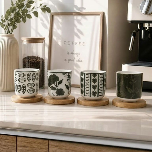 Coffee Cup with Bamboo Saucer – Modern Minimalist 4 Pcs Espresso Set - 100ml