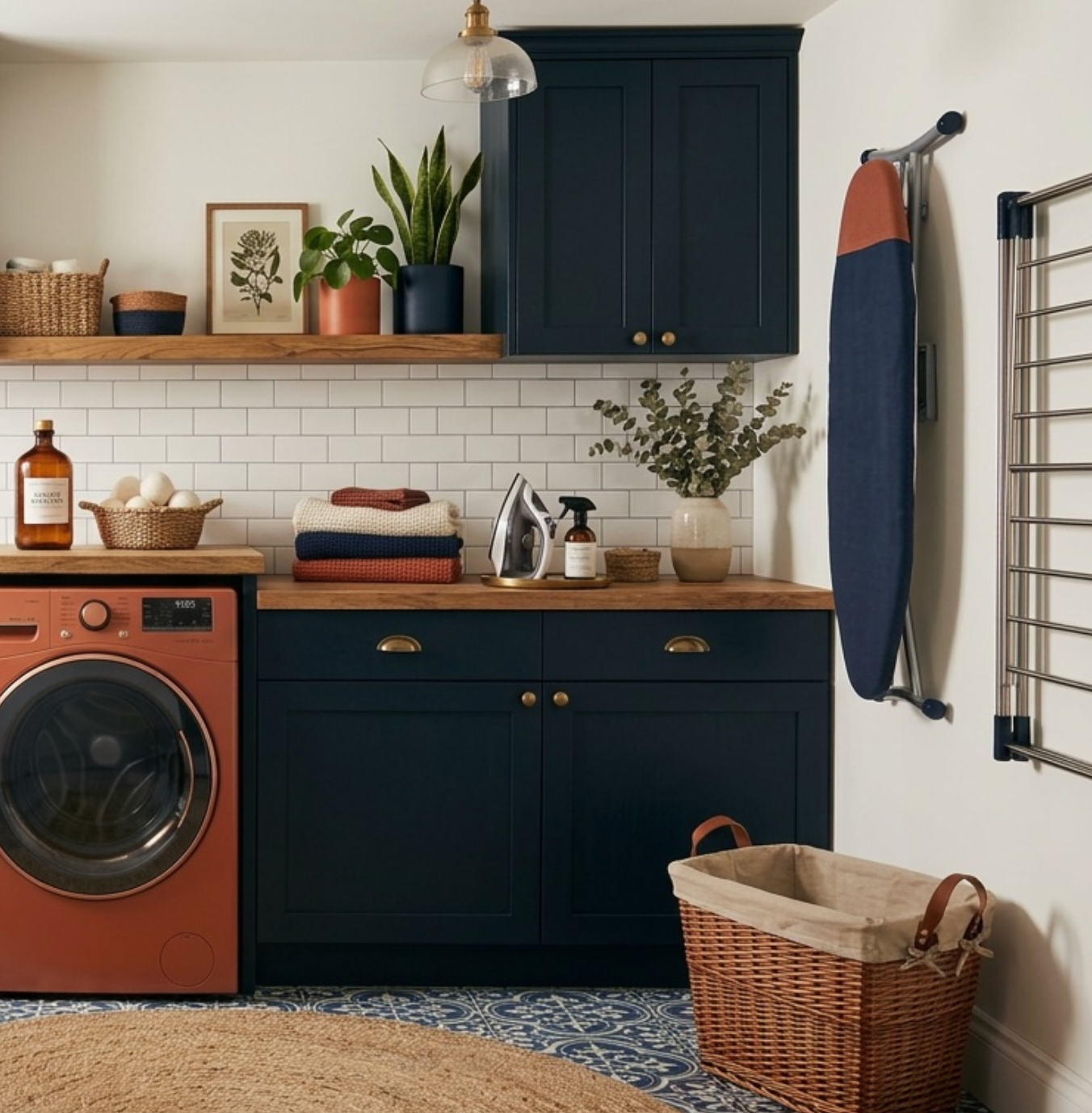 laundry room with laundry essentials like baskets and ironing boards