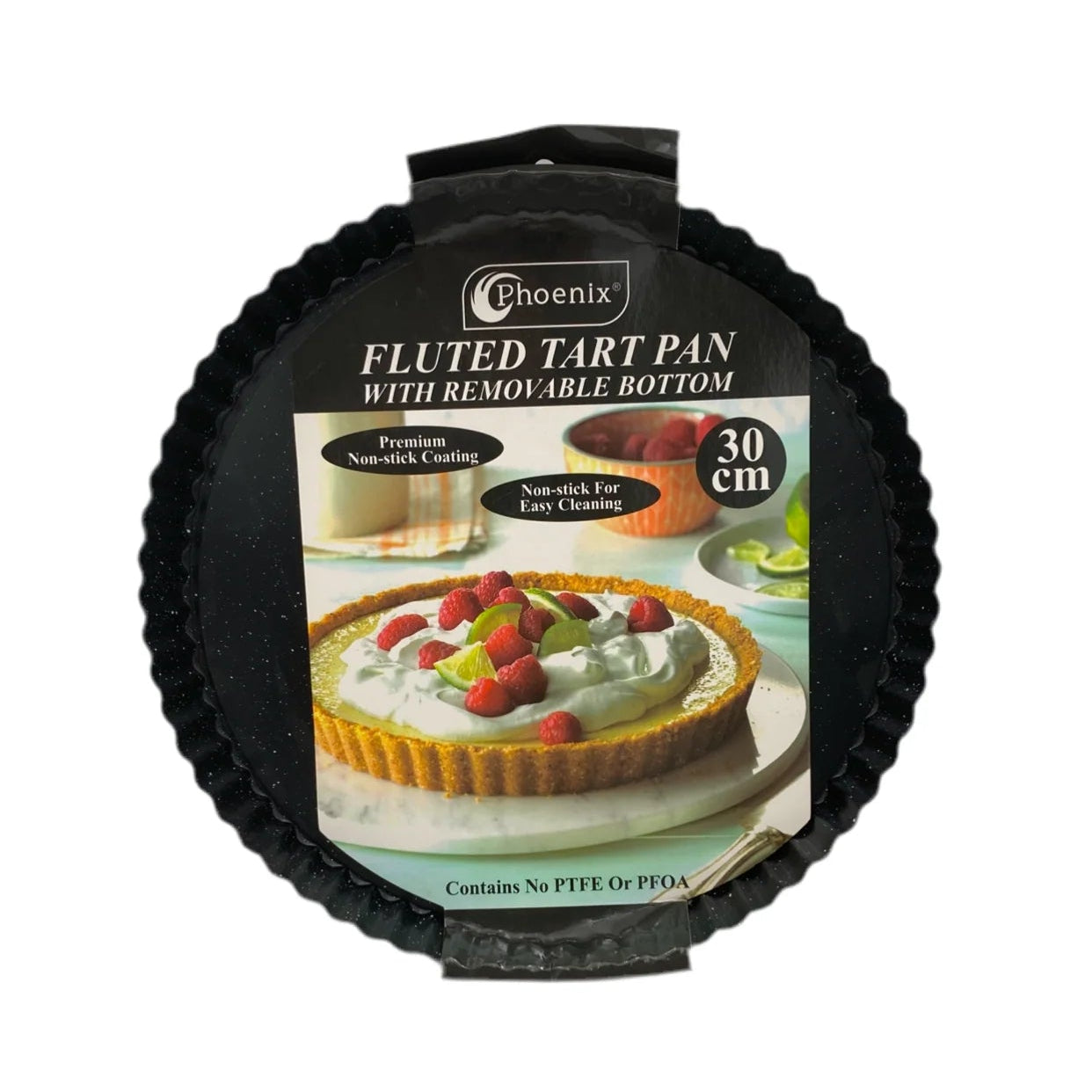 Fluted Tarte Pan 30 cm with Removable Bottom – Premium Non-Stick - Black
