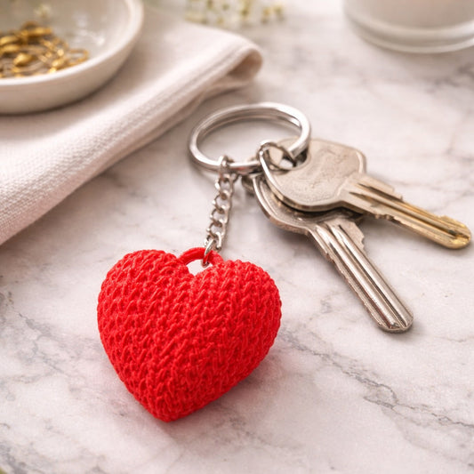 Knitted 3D Heart Keychain