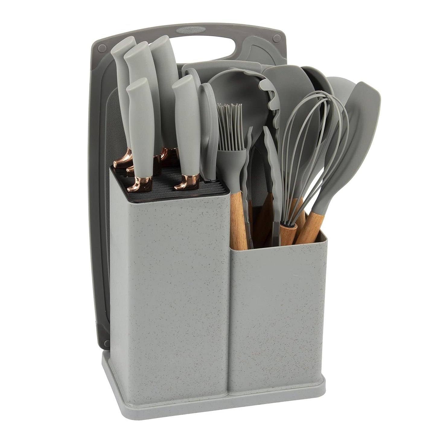 19-in-1 | Kitchen Utensil Set Made with Premium Silicone and Wood - Gray