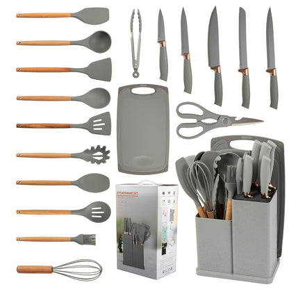 19-in-1 | Kitchen Utensil Set Made with Premium Silicone and Wood - Gray