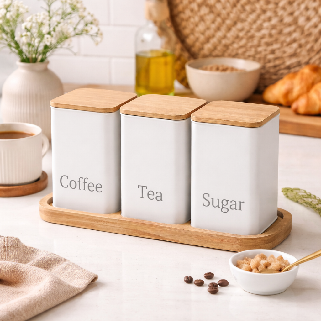 Kitchen Countertop Canister Set with Tray (3 Pieces)