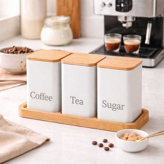 Kitchen Countertop Canister Set with Tray (3 Pieces)