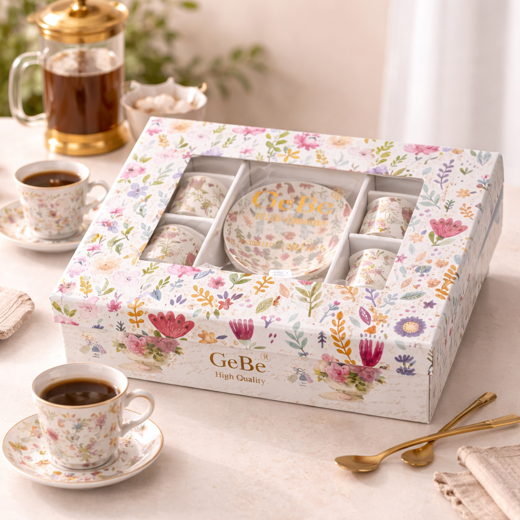 GeBe - Floral Turkish Coffee Cups Gift Box Set – 12Piece Ceramic Coffee Cup Set