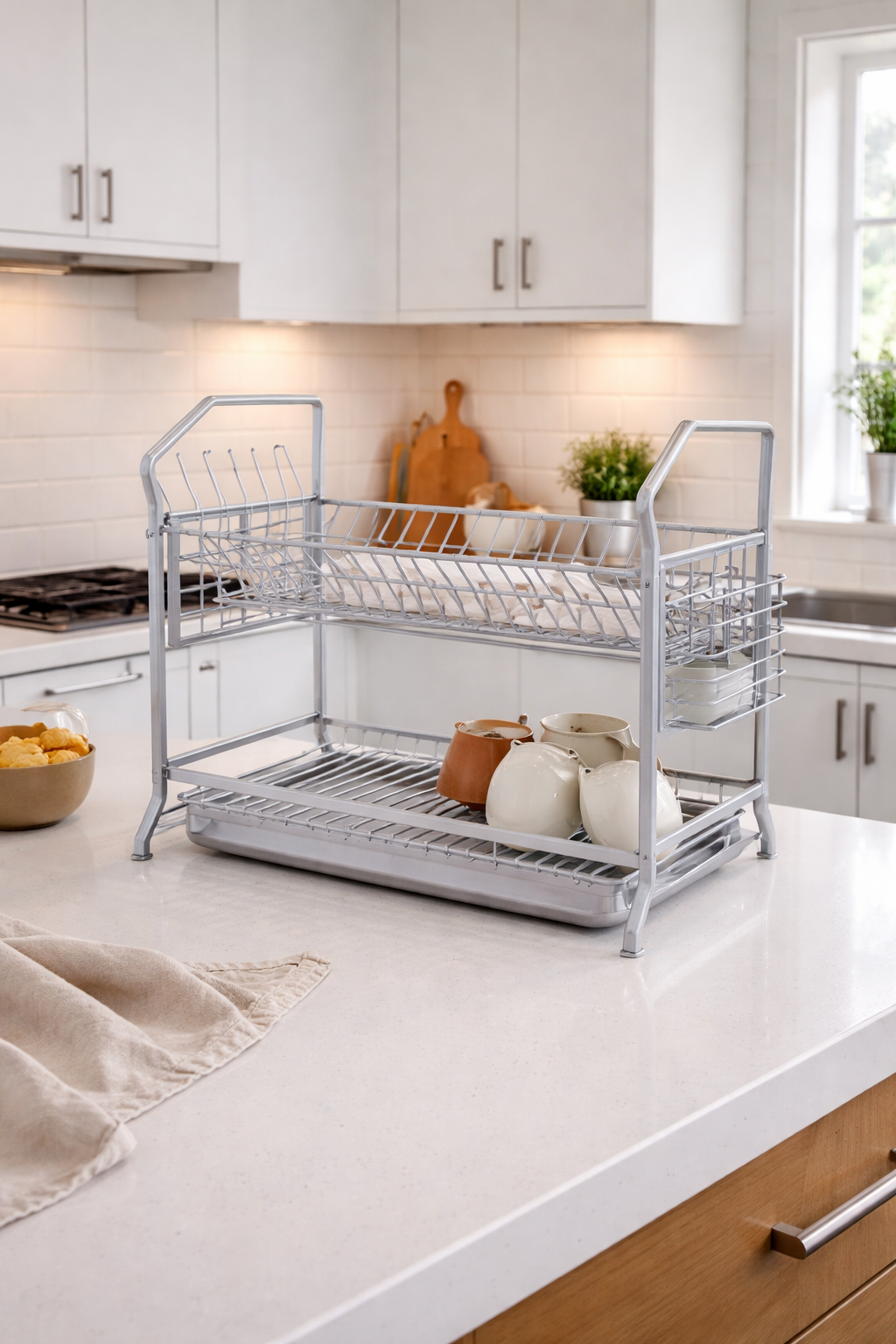 Phoenix 2 Tier Dish Rack - High Quality Aluminium - Black/Silver