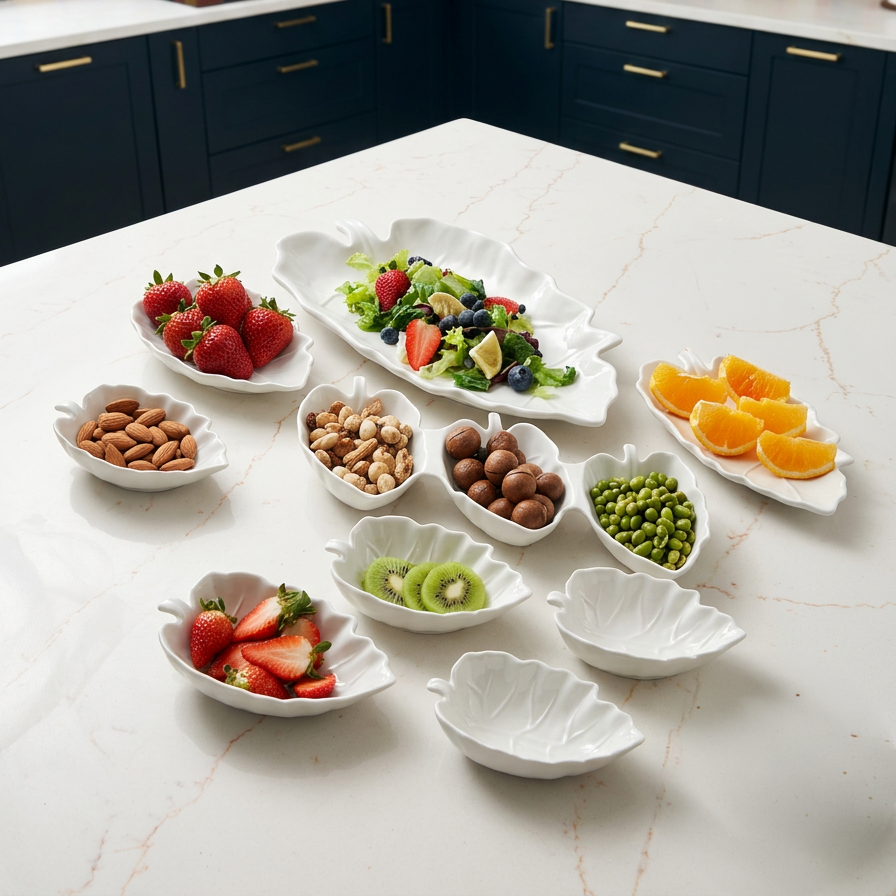 Leaf Dinner Set – 9Piece Ceramic Serving Plate Set