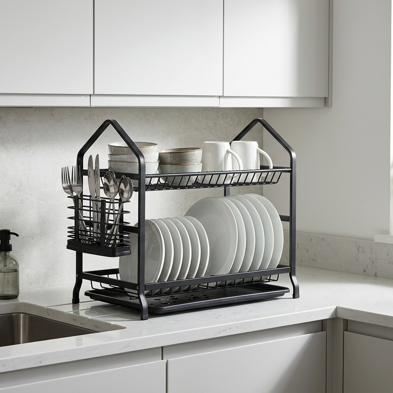 Phoenix 2 Tier Dish Rack - High Quality Aluminium - Black/Silver