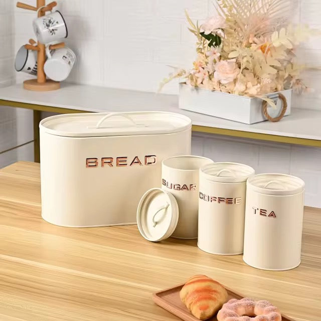 Bread Box with 3 pcs Sugar Coffee Tea Canister