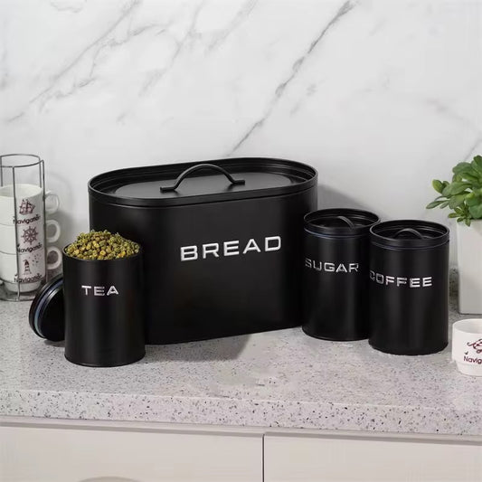 Bread Box with 3 pcs Sugar Coffee Tea Canister