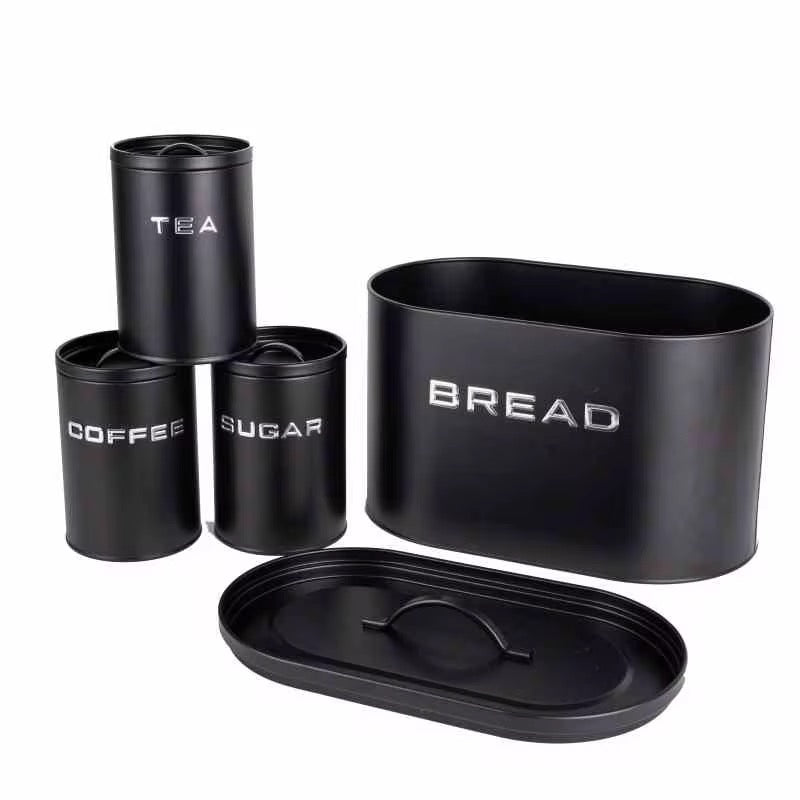 Bread Box with 3 pcs Sugar Coffee Tea Canister