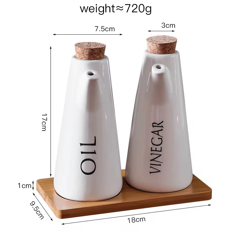 Oil & Vinegar Dispenser Set with Wooden Tray and Cork Lid