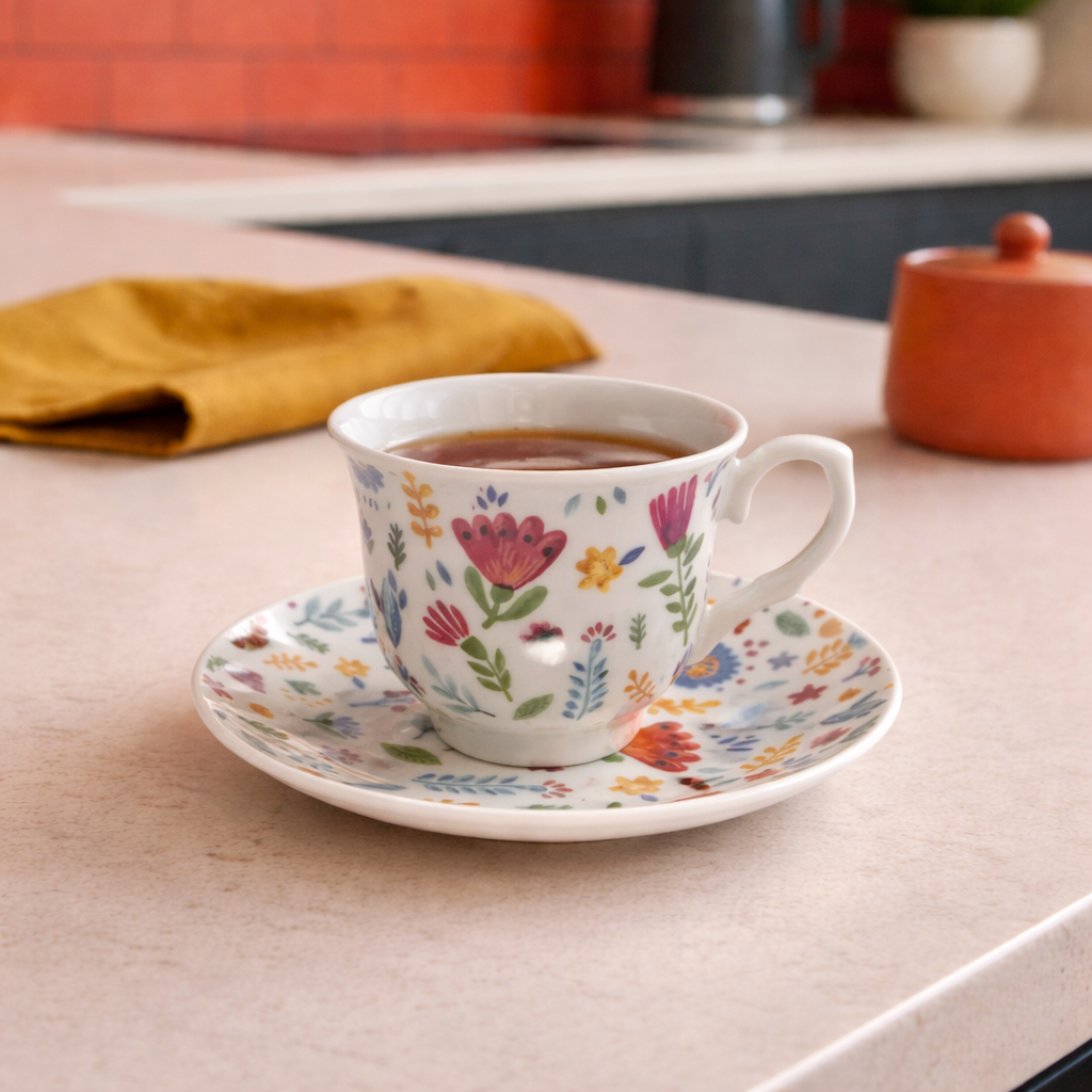 GeBe - Floral Turkish Coffee Cups Gift Box Set – 12Piece Ceramic Coffee Cup Set