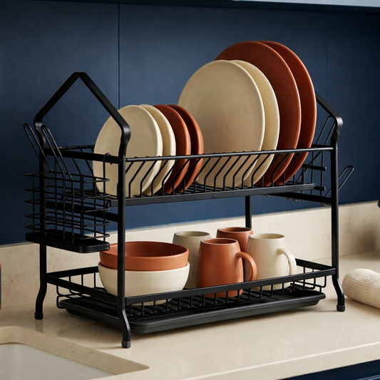 Phoenix 2 Tier Dish Rack - High Quality Aluminium - Black/Silver