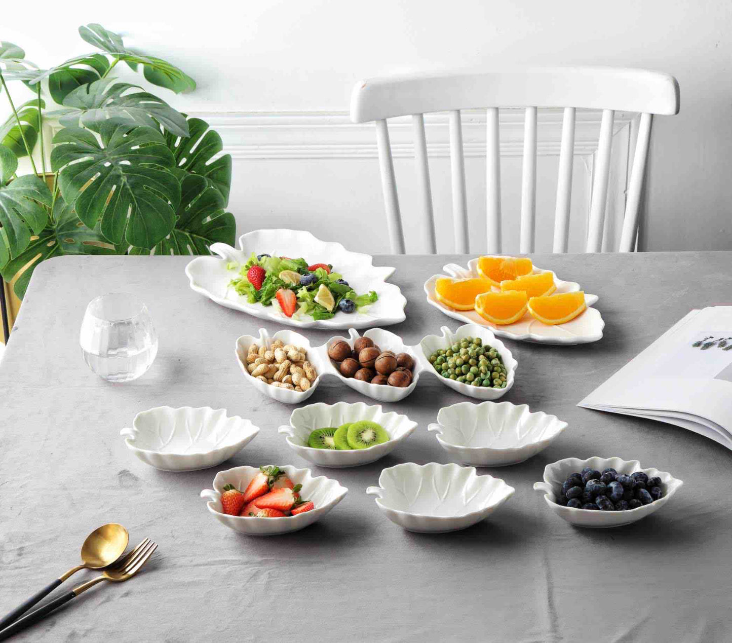 Leaf Dinner Set – 9Piece Ceramic Serving Plate Set
