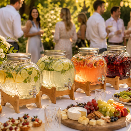 3L Glass Beverage Dispenser with Wooden Stand & Tap | Juice, Lemonade & Drink Server