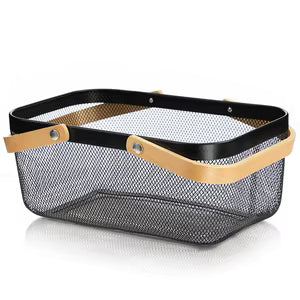 IKEA RISATORP - Metal Mesh Basket with Wooden Handles - GRAY
