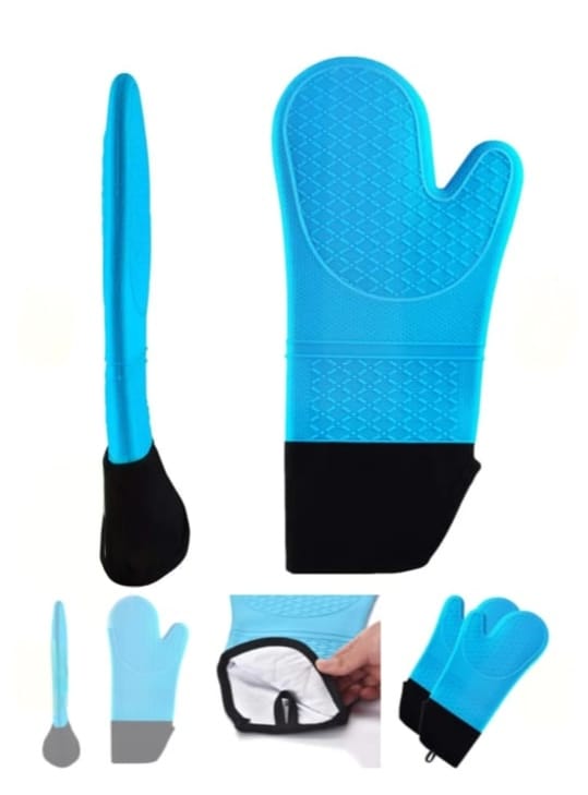 Blue Silicone Oven Gloves – Heat Resistant Extra Long