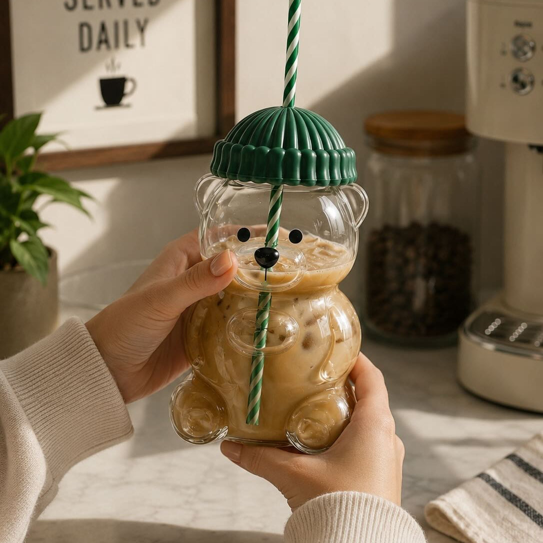 Bearista Glass Cup + Straw | 600ml