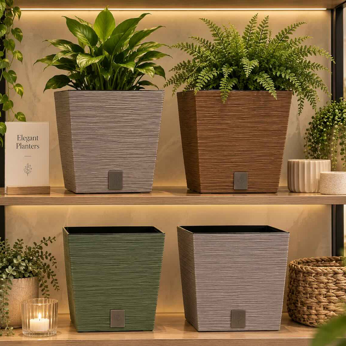 Square Ribbed Planter Pot  – Decorative Indoor & Outdoor Plant Pot
