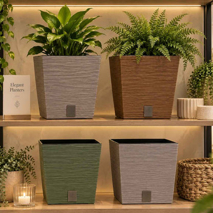 Square Ribbed Planter Pot  – Decorative Indoor & Outdoor Plant Pot
