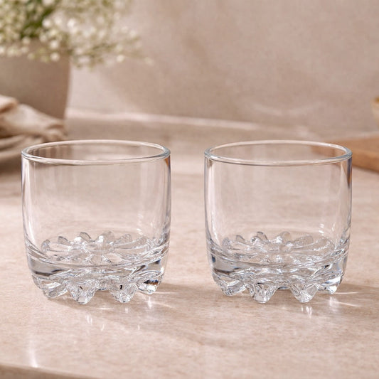 Clear Glass Cups Set – Modern Drinking Glasses with Textured Base