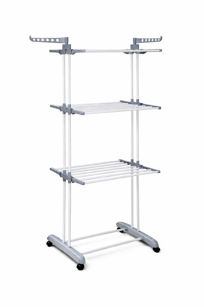 3-Tier Folding Clothes Drying Rack with Wheels – Adjustable & Space Saving