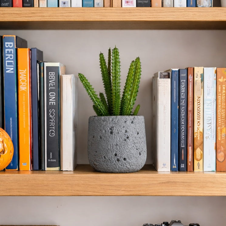 Stone Textured Ceramic Planter with Faux Green Succulent
