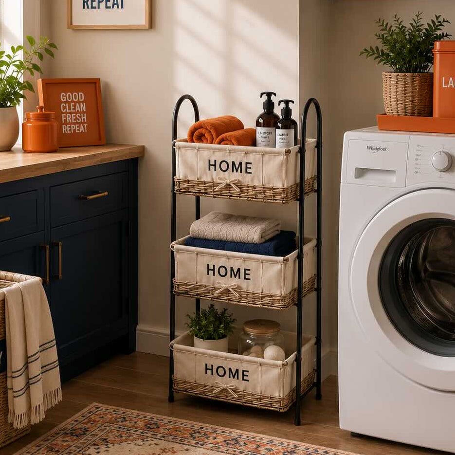 3-Tier Bathroom Storage Organizer with Fabric Baskets