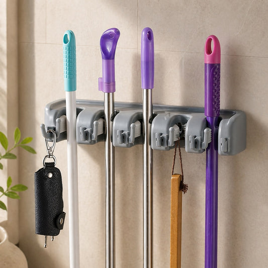 5 Hooks Broom Holder Wall Mount