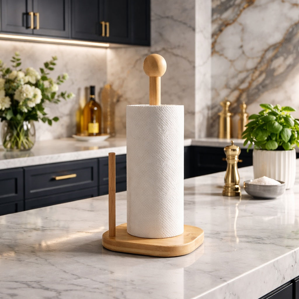 Wooden Kitchen Roll Holder Stand | Modern Minimalist Paper Towel Holder