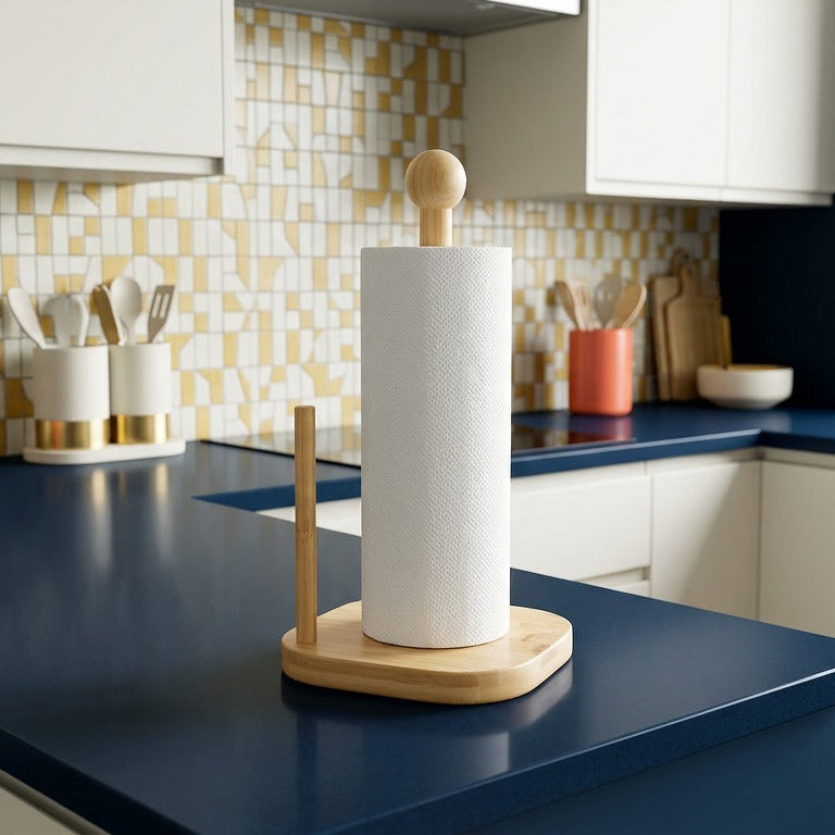 Wooden Kitchen Roll Holder Stand | Modern Minimalist Paper Towel Holder