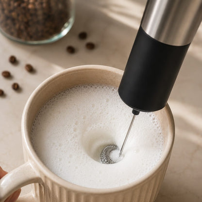 Electric Milk Frother with Stand | Handheld Coffee Foam Maker