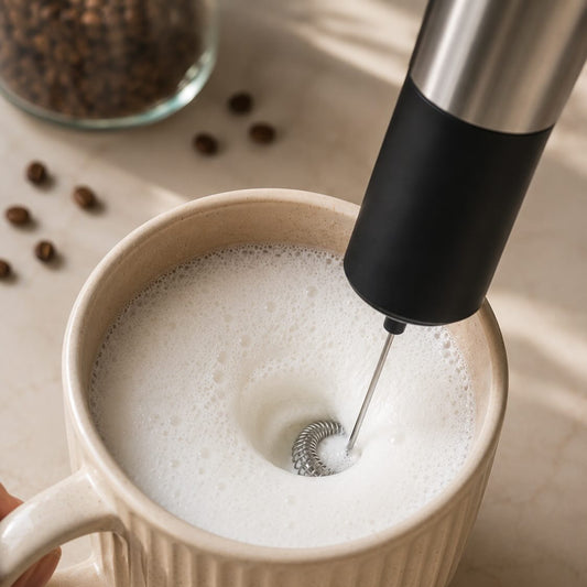 Electric Milk Frother with Stand | Handheld Coffee Foam Maker