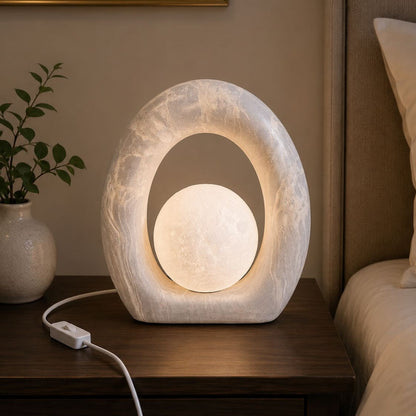 Moon Lamp USB Night Light | Modern Marble Effect Bedside Table Lamp