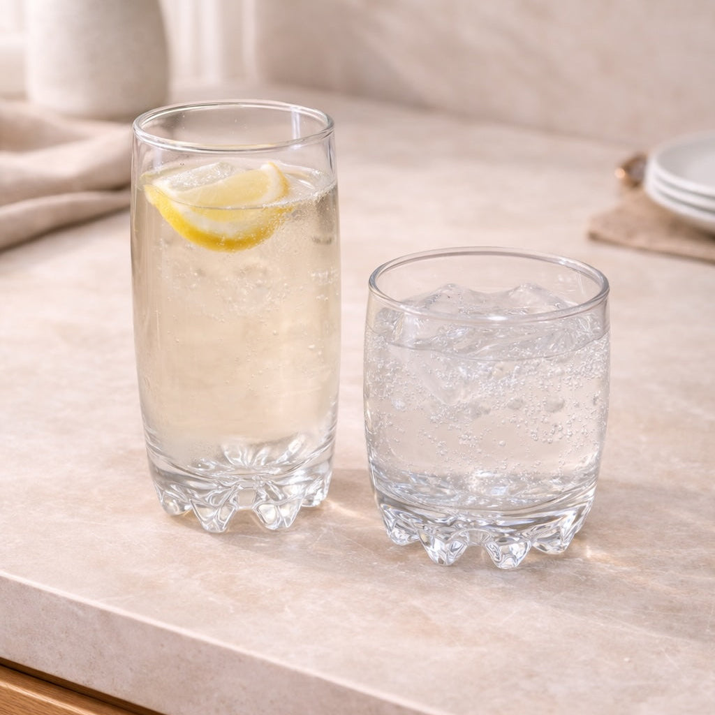 Clear Glass Cups Set – Modern Drinking Glasses with Textured Base