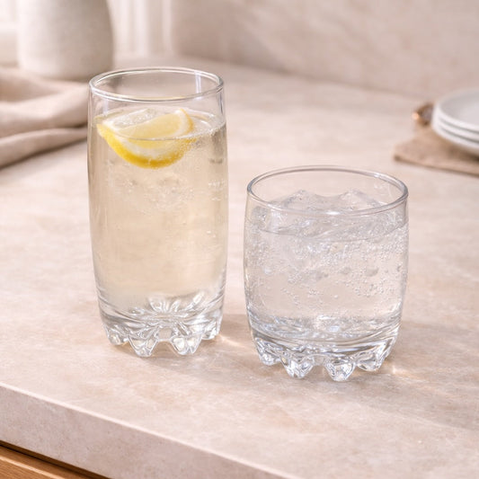 Clear Glass Cups Set – Modern Drinking Glasses with Textured Base