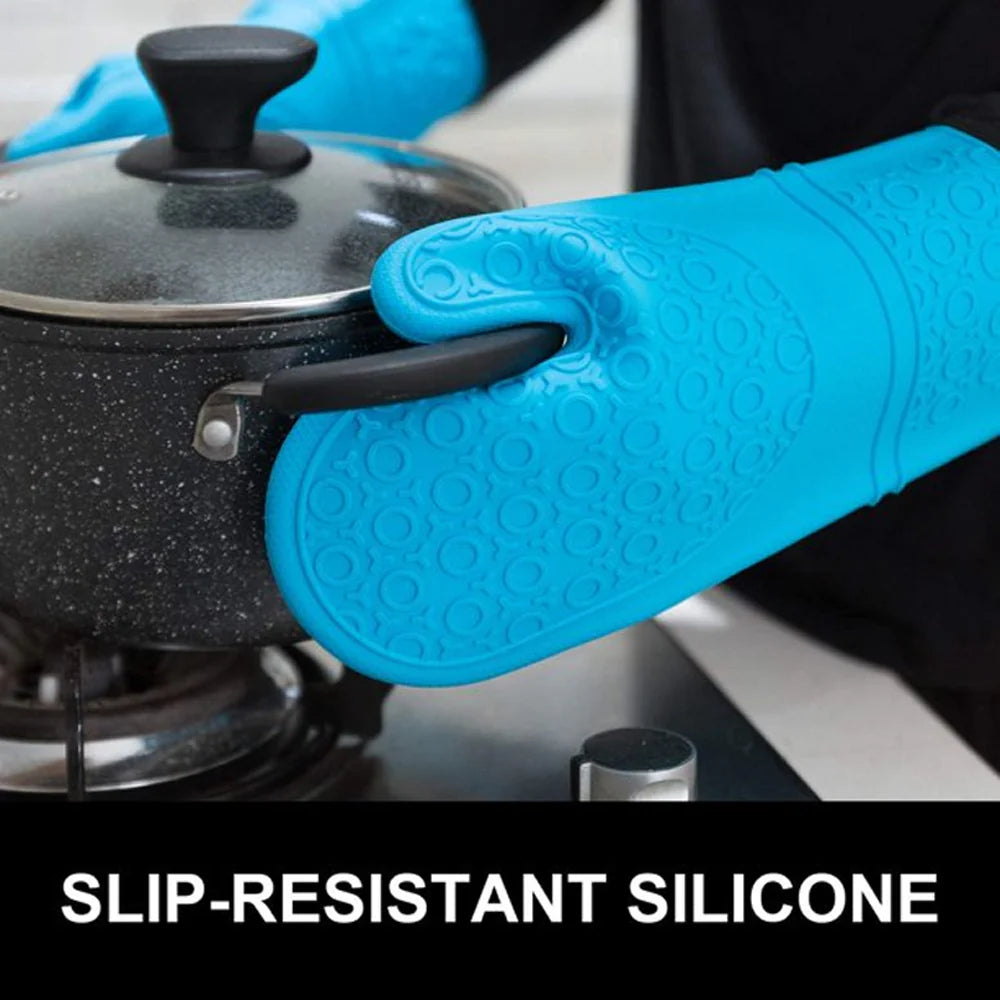 Blue Silicone Oven Gloves – Heat Resistant Extra Long