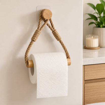 Bathlux Rustic Rope Toilet Paper Holder | Wall Mount Bathroom Tissue Roll Holder