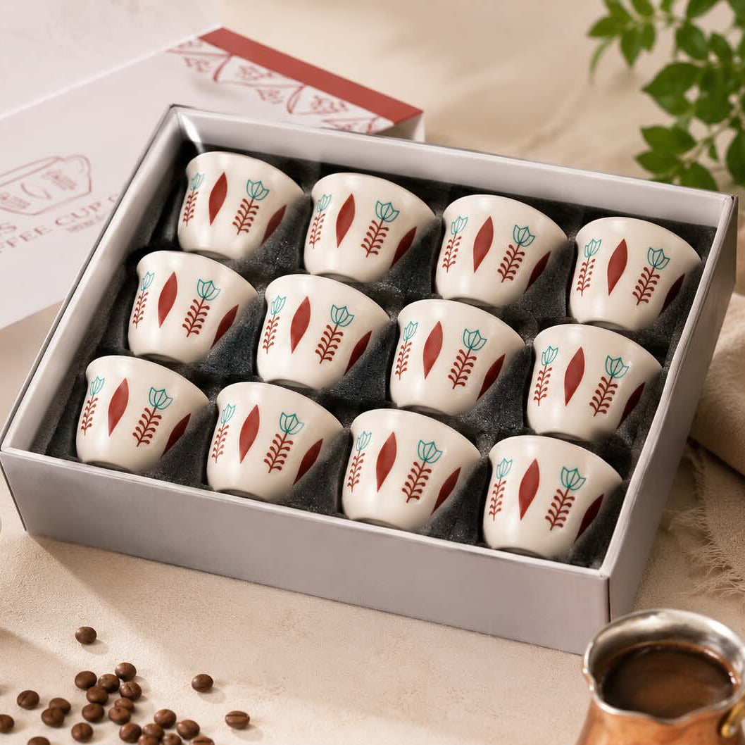 12-Piece Traditional Lebanese Coffee Cups Set | with Gift Box - Red