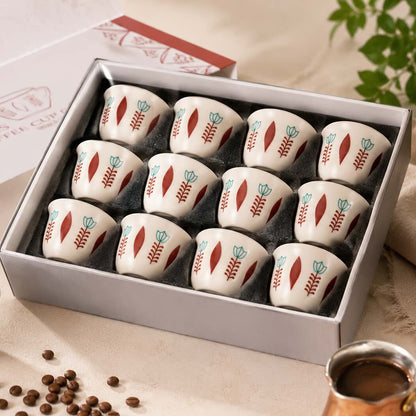 12-Piece Traditional Lebanese Coffee Cups Set | with Gift Box - Red