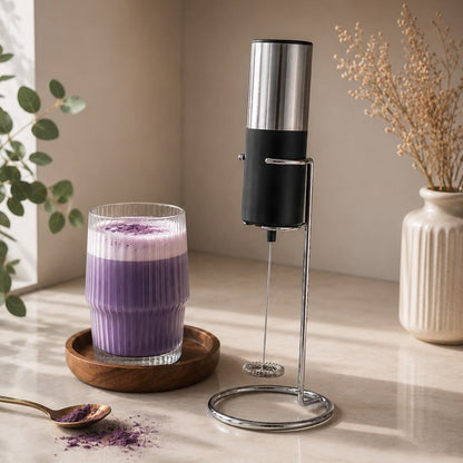 Electric Milk Frother with Stand | Handheld Coffee Foam Maker